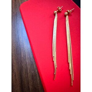 Gold 18K Yellow Gold Long  Stud Shiny Solid   Earrings 4.37grams  Women